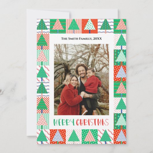Frohe Weihnachten Moderne Patchwork-Weihnachtsbäum Karte (Vorderseite)