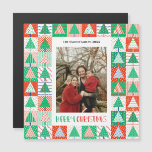 Frohe Weihnachten Moderne Patchwork-Weihnachtsbäum Magnetkarte