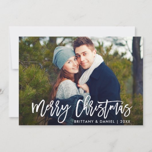 Frohe Weihnachten Moderne Pinsel Script Foto Card Einladung (Vorderseite)