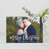 Frohe Weihnachten Moderne Pinsel Script Foto Card Einladung (Stehend Vorderseite)