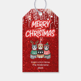 Frohe Weihnachten Moderne rote Niedliche Katzen Geschenkanhänger