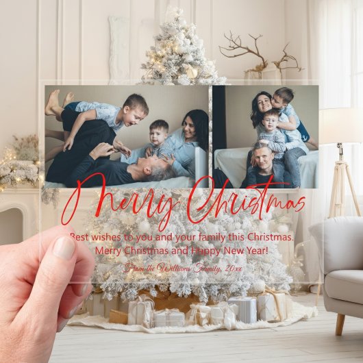 frohe weihnachten moderne rote schrift 2 fotos col acryleinladungen