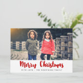 Frohe Weihnachten moderne rote und weiße Fotokarte (Stehend Vorderseite)