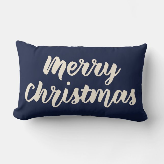Frohe Weihnachten Moderne rustikale Script Navy Bl Lendenkissen (Vorderseite)