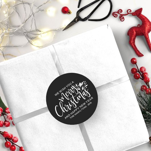 Frohe Weihnachten Moderne Schwarz-weiß Runder Aufkleber