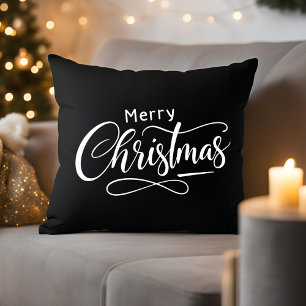Frohe Weihnachten Moderne Script Black Family Kissen
