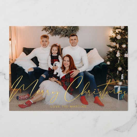 Frohe Weihnachten Moderne Script Foto Card Folieneinladung (Vorderseite)