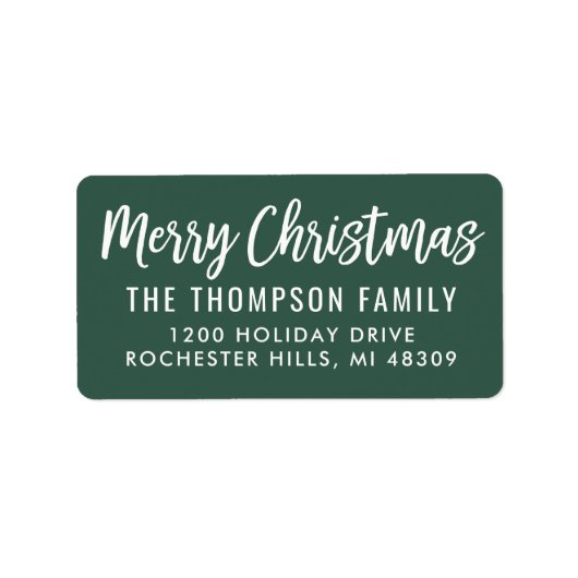 Frohe Weihnachten Moderne Script Green Rücksendead Adressaufkleber (Vorne)