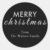 Frohe Weihnachten Moderne Script Round Sticker (Vorderseite)