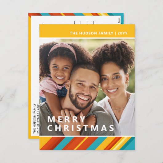 Frohe Weihnachten Moderne Stripes Foto Urlaub (Vorne/Hinten)
