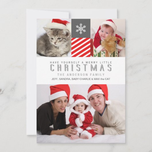 Frohe Weihnachten Moderne Stripes Holiday Foto Car (Vorderseite)