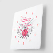 Frohe Weihnachten Moderne Typografie Blume Bouquet Quadratische Wanduhr (Winkel)