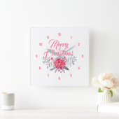 Frohe Weihnachten Moderne Typografie Blume Bouquet Quadratische Wanduhr (Zuhause)