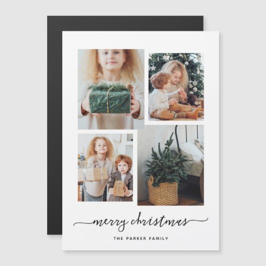 Frohe Weihnachten | Moderne vier FotoCollage Magneteinladung (Vorne/Hinten)