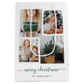 Frohe Weihnachten | Moderne vier FotoCollage Mittlere Geschenktüte (Rückseite)