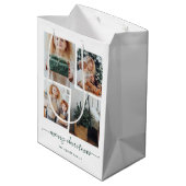 Frohe Weihnachten | Moderne vier FotoCollage Mittlere Geschenktüte (Rückseite Schrägansicht)