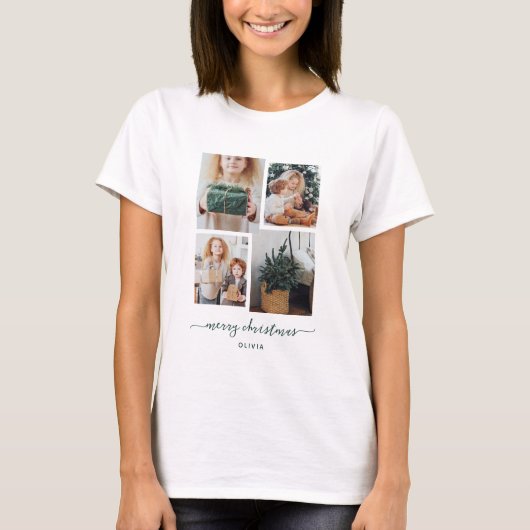 Frohe Weihnachten | Moderne vier FotoCollage T-Shirt (Vorderseite)