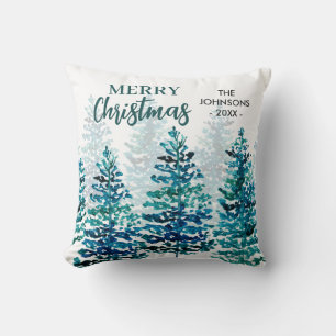Frohe Weihnachten Moderne Wasserfarbenwald Bäume Kissen