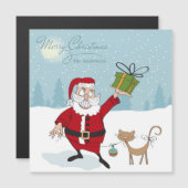 Frohe Weihnachten Moderne Whimsical Santa Cat Name Magnetkarte (Vorne/Hinten)