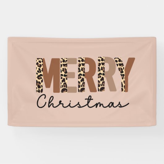 "Frohe Weihnachten" Moderner Farbblock Leopard Boh Banner (Horizontal)