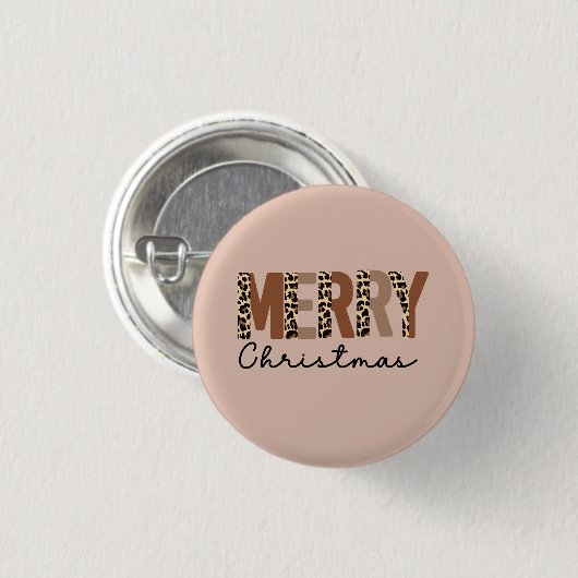 "Frohe Weihnachten" Moderner Farbblock Leopard Boh Button (Vorne & Hinten)