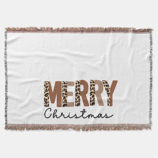 "Frohe Weihnachten" Moderner Farbblock Leopard Boh Decke (Vorderseite)