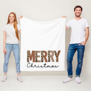 "Frohe Weihnachten" Moderner Farbblock Leopard Boh Fleecedecke