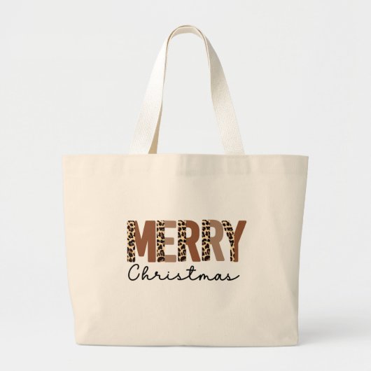"Frohe Weihnachten" Moderner Farbblock Leopard Boh Jumbo Stoffbeutel (Vorne)