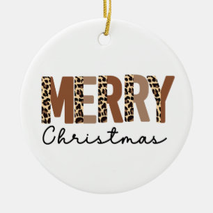 "Frohe Weihnachten" Moderner Farbblock Leopard Boh Keramik Ornament