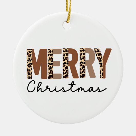 "Frohe Weihnachten" Moderner Farbblock Leopard Boh Keramik Ornament (Vorne)