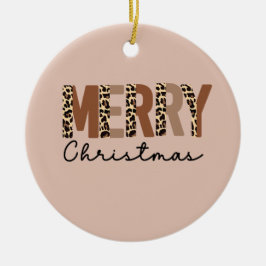 "Frohe Weihnachten" Moderner Farbblock Leopard Boh Keramik Ornament