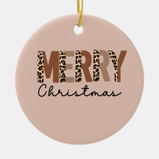 "Frohe Weihnachten" Moderner Farbblock Leopard Boh Keramik Ornament (Vorne)