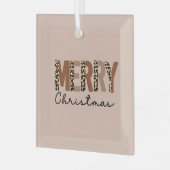 "Frohe Weihnachten" Moderner Farbblock Leopard Boh Ornament Aus Glas (Vorderseite links)