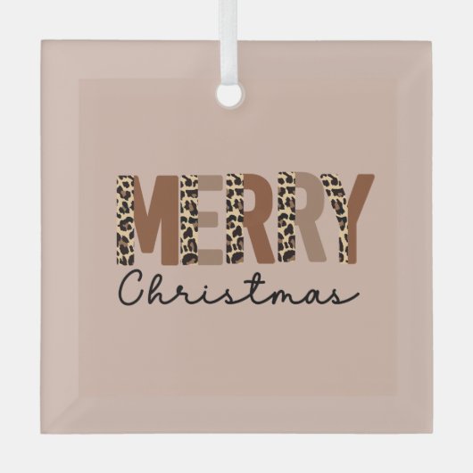 "Frohe Weihnachten" Moderner Farbblock Leopard Boh Ornament Aus Glas (Vorderseite)