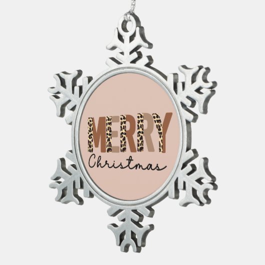 "Frohe Weihnachten" Moderner Farbblock Leopard Boh Schneeflocken Zinn-Ornament (Rechts)