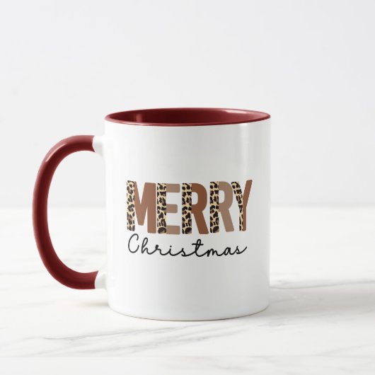 "Frohe Weihnachten" Moderner Farbblock Leopard Boh Tasse (Links)