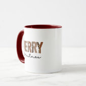 "Frohe Weihnachten" Moderner Farbblock Leopard Boh Tasse (Vorderseite Links)