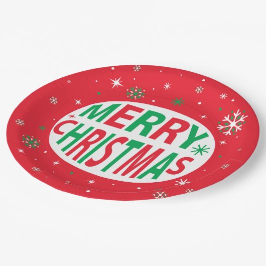 Frohe Weihnachten Moderner Roter Feiertag Pappteller (Schrägansicht)