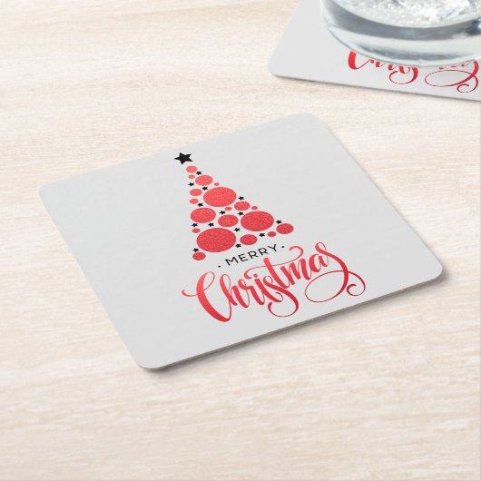 Frohe Weihnachten Moderner Roter Tree Urlaub Rechteckiger Pappuntersetzer (angewinkelt)