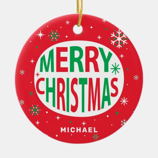 Frohe Weihnachten Moderner Roter Urlaub Personalis Keramik Ornament (Vorne)