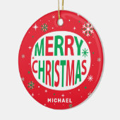 Frohe Weihnachten Moderner Roter Urlaub Personalis Keramik Ornament (Links)