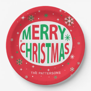 Frohe Weihnachten Moderner Roter Urlaub Personalis Pappteller