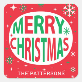Frohe Weihnachten Moderner Roter Urlaub Personalis Quadratischer Aufkleber