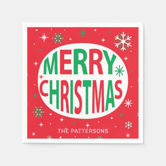 Frohe Weihnachten Moderner Roter Urlaub Personalis Serviette (Vorderseite)