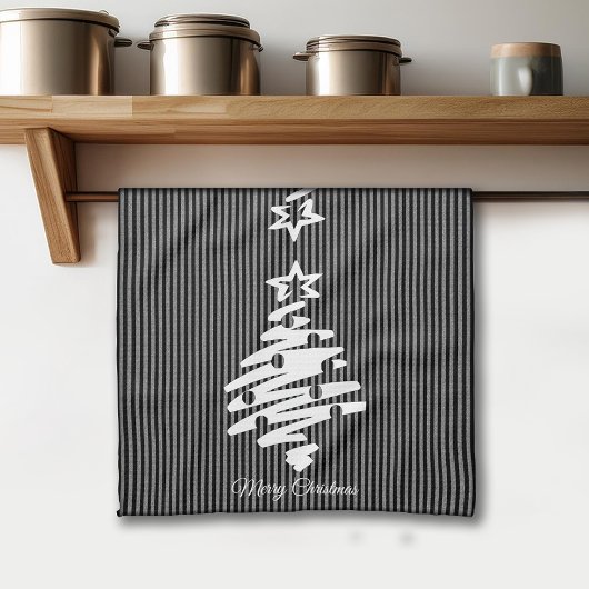 Frohe Weihnachten Moderner Schwarzer Streifen Pers Geschirrtuch