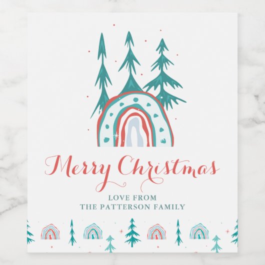 Frohe Weihnachten Moderner Urlaub Rainbow Trees We Weinetikett (Einzelnes Label)