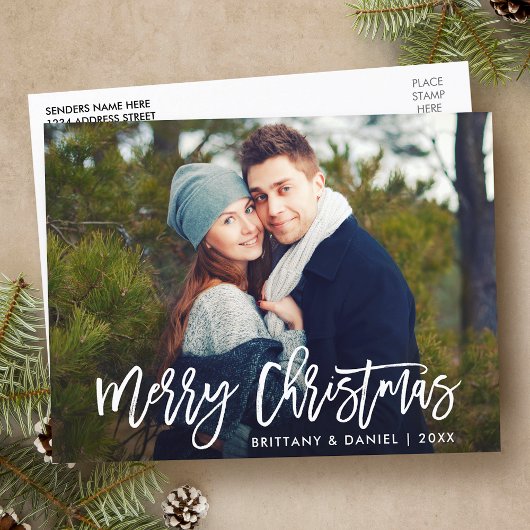 Frohe Weihnachten Modernes Brush Script-Foto Postkarte