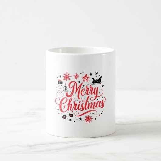 Frohe Weihnachten Modernes Design | Rot und Weiß Kaffeetasse (Mittel)