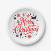 Frohe Weihnachten Modernes Design | Rot und Weiß Pappteller (Vorderseite)