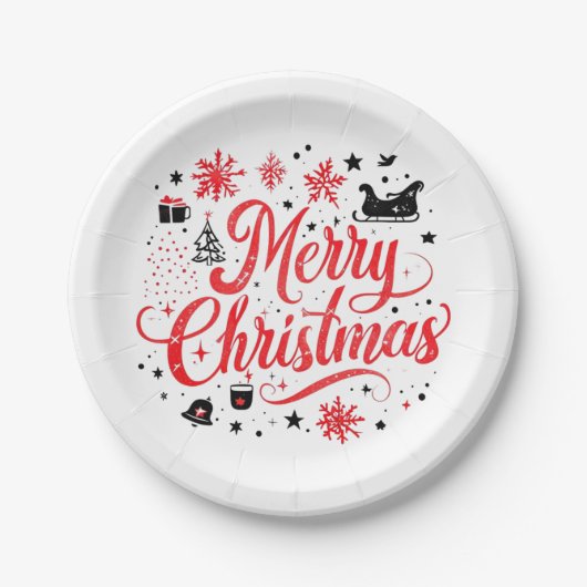 Frohe Weihnachten Modernes Design | Rot und Weiß Pappteller (Vorderseite)